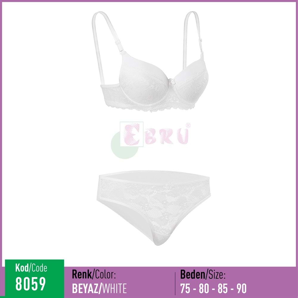 8059 EBRU SİLİKONLU DOLU TAKIM BEYAZ