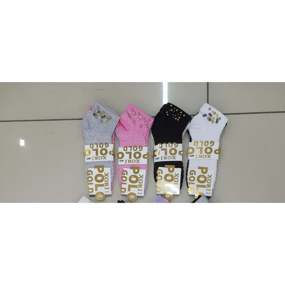 XGRİ POLO BAYAN İNCİ DOĞAL TAŞLI PATİK