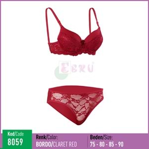 8059 EBRU SİLİKONLU DOLU TAKIM BORDO