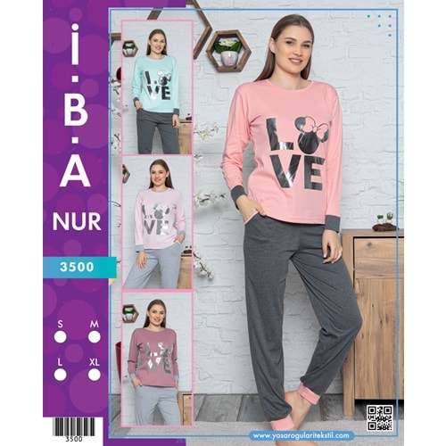3500 İBANUR BAYAN PİJAMA TAKIMI - GÜL KURUSU