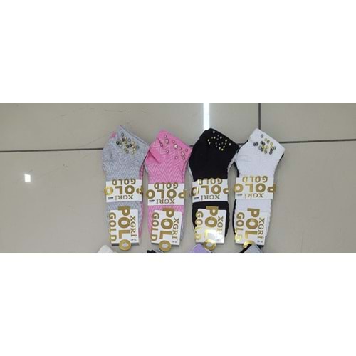 XGRİ POLO BAYAN İNCİ DOĞAL TAŞLI PATİK