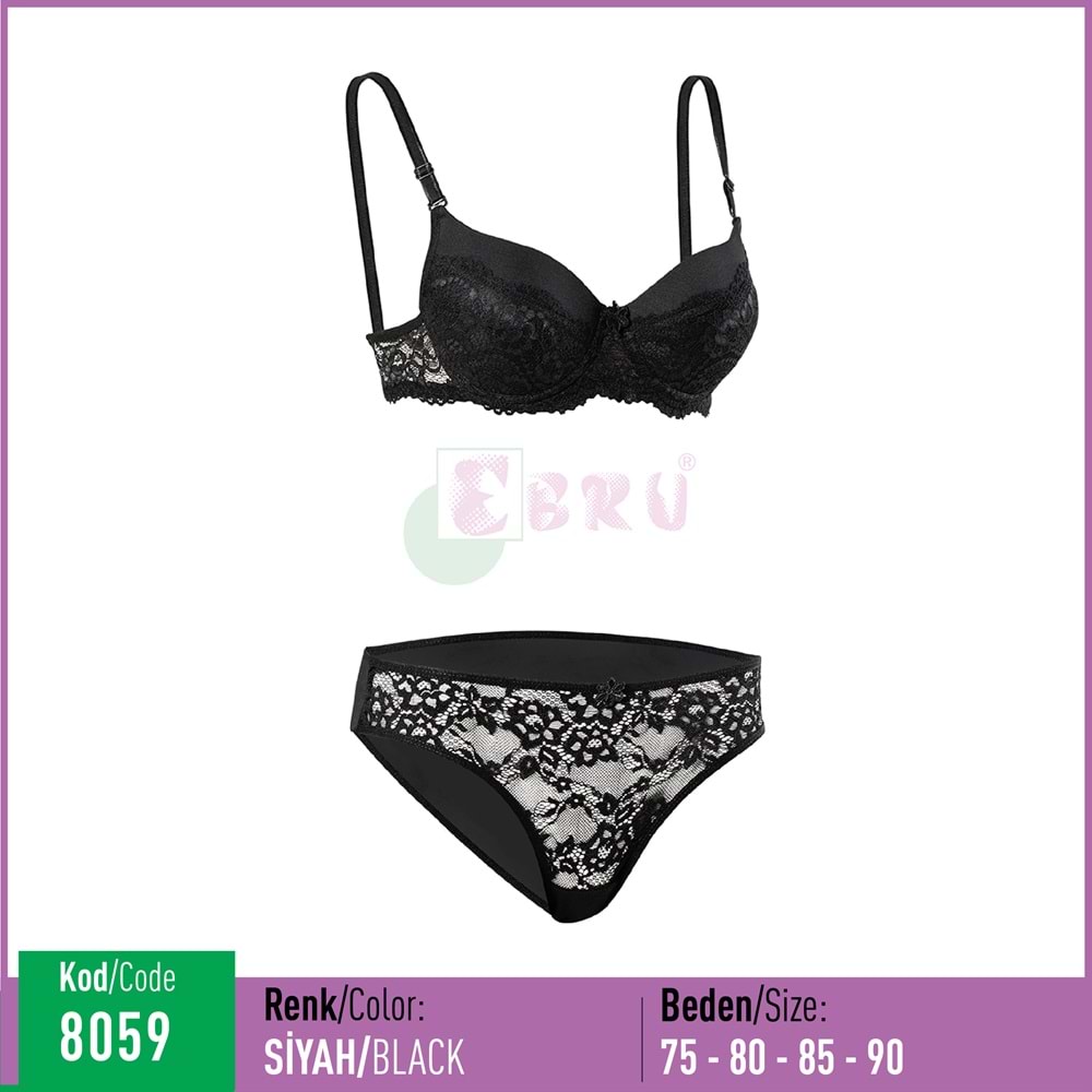 8059 EBRU SİLİKONLU DOLU TAKIM SİYAH
