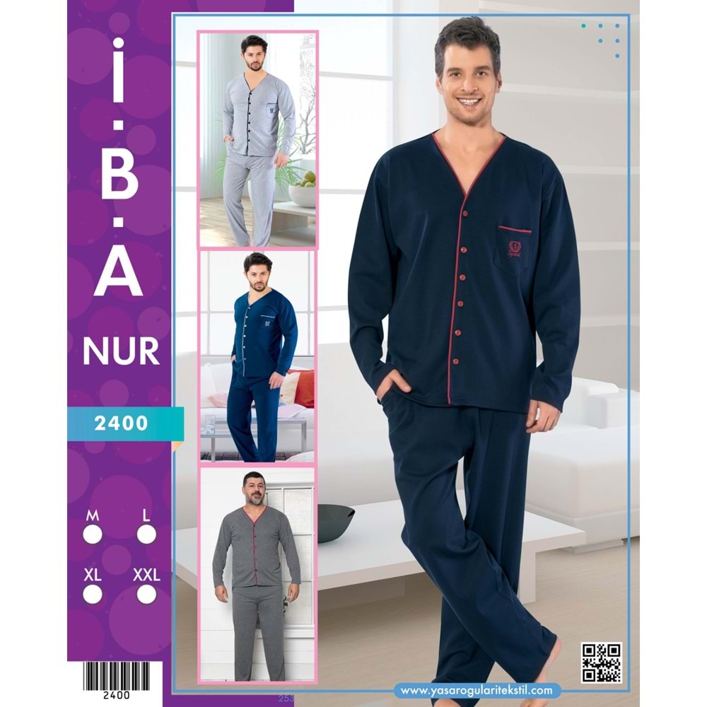 2400 İBANUR ERKEK BOY DÜĞMELİ PİJAMA TAKIM - FÜME