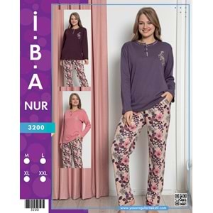 3200 İBANUR BAYAN PİJAMA TAKIM - PATLICAN MORU