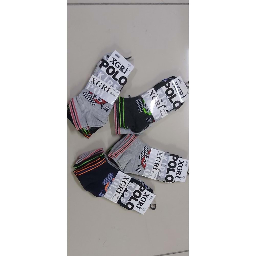 XGRİ POLO ERKEK ÇOCUK PATİK 3 LÜ- 1